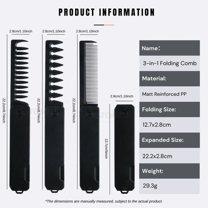 Professional 3 in 1 Pocket Folding Combs Wide Tooth