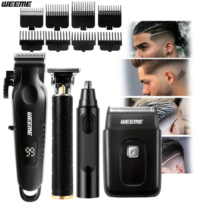 4 in 1 Men Grooming Kit LCD Display USB Rechargeable Hair Clipper