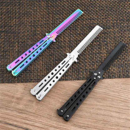 Stainless Steel Butterfly Comb Practice Training Beard Moustache