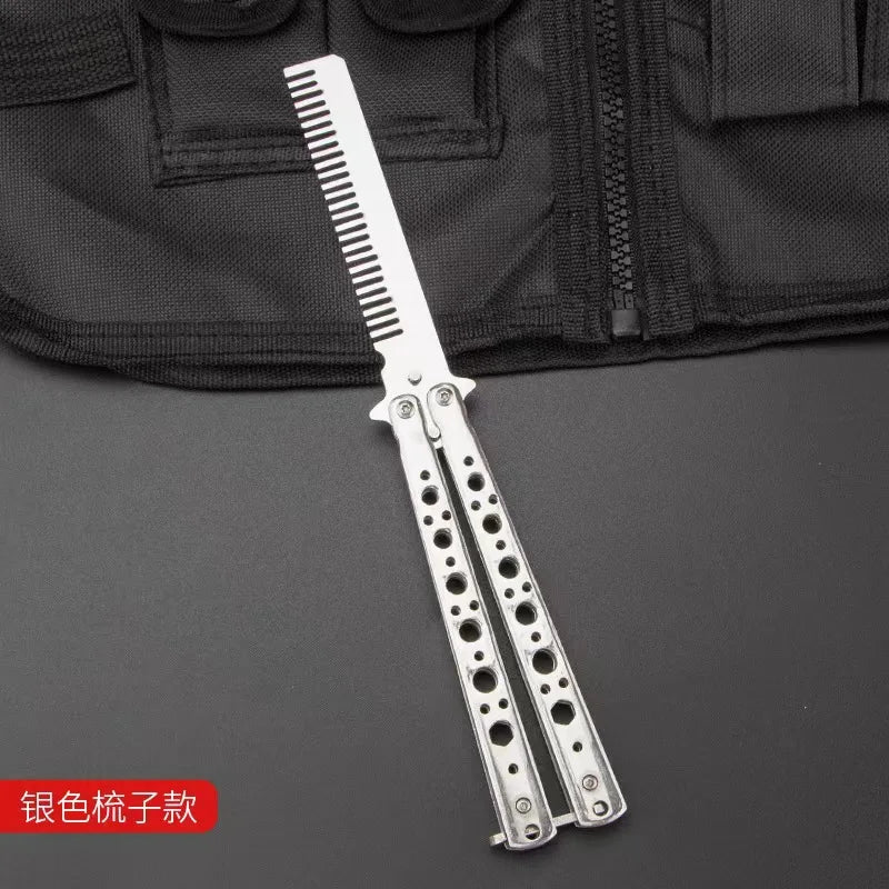 Professional stainless steel folding butterfly beard comb