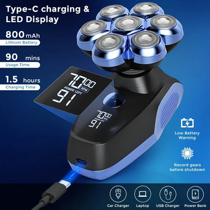 Sejoy Electric Bald Men Shavers Head 7 Floating Heads