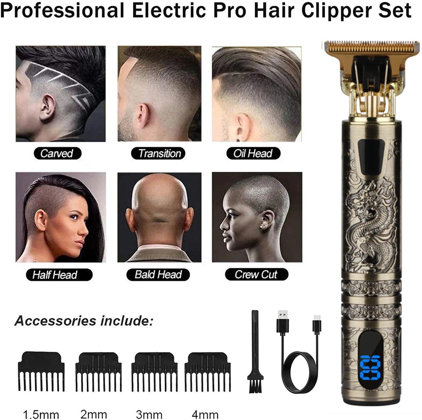 T9 LCD Electric Hairdresser Oil Shaving Head Electric Clipper