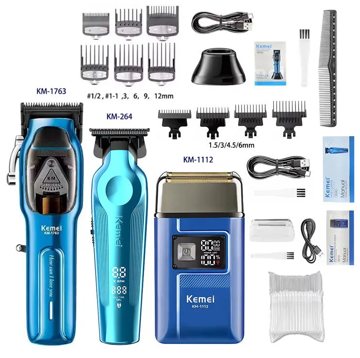 Kemei Hair Clipper Kit for Men Big Power 9000RPM KM-1763 KM-264