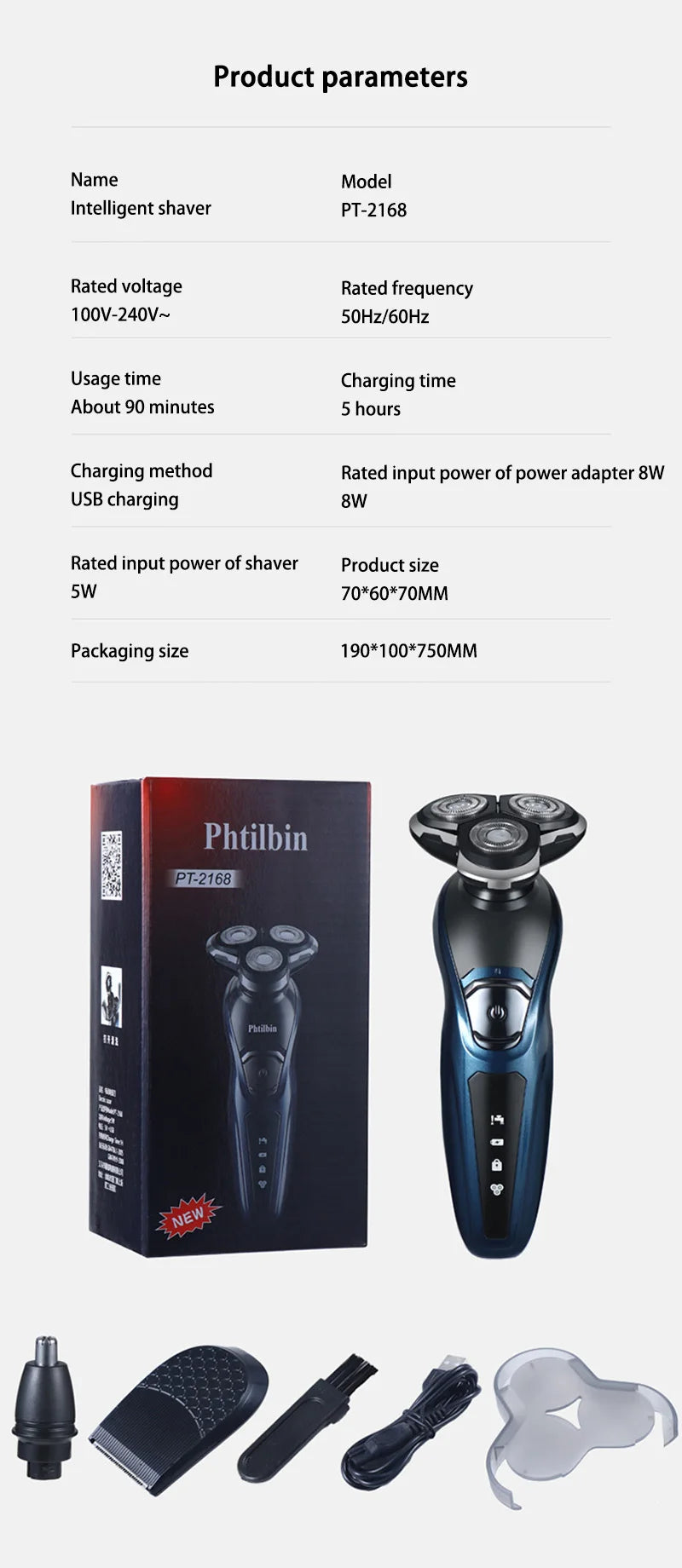 Electric Shaver 3-in-1 Washable Rechargeable Electric Razor