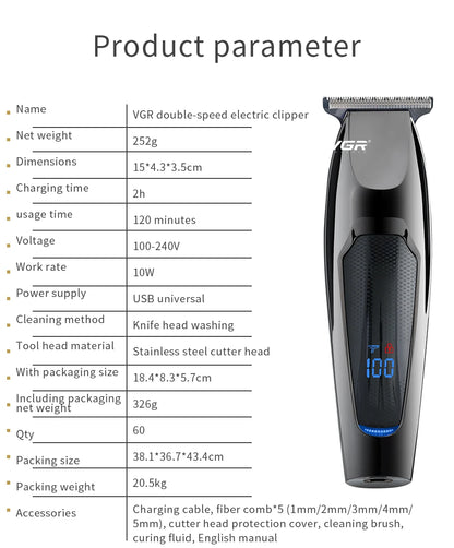 VGR Hair Trimmer Professional Hair Clipper LED Display V-070