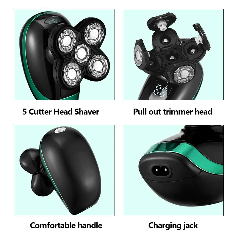 5 In 1 4D Men's Rechargeable Bald Head Electric Shaver