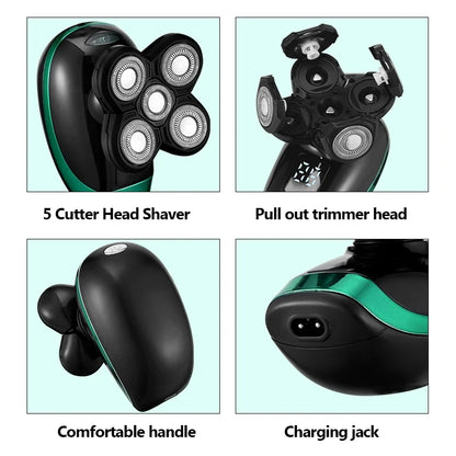 5 In 1 4D Men's Rechargeable Bald Head Electric Shaver