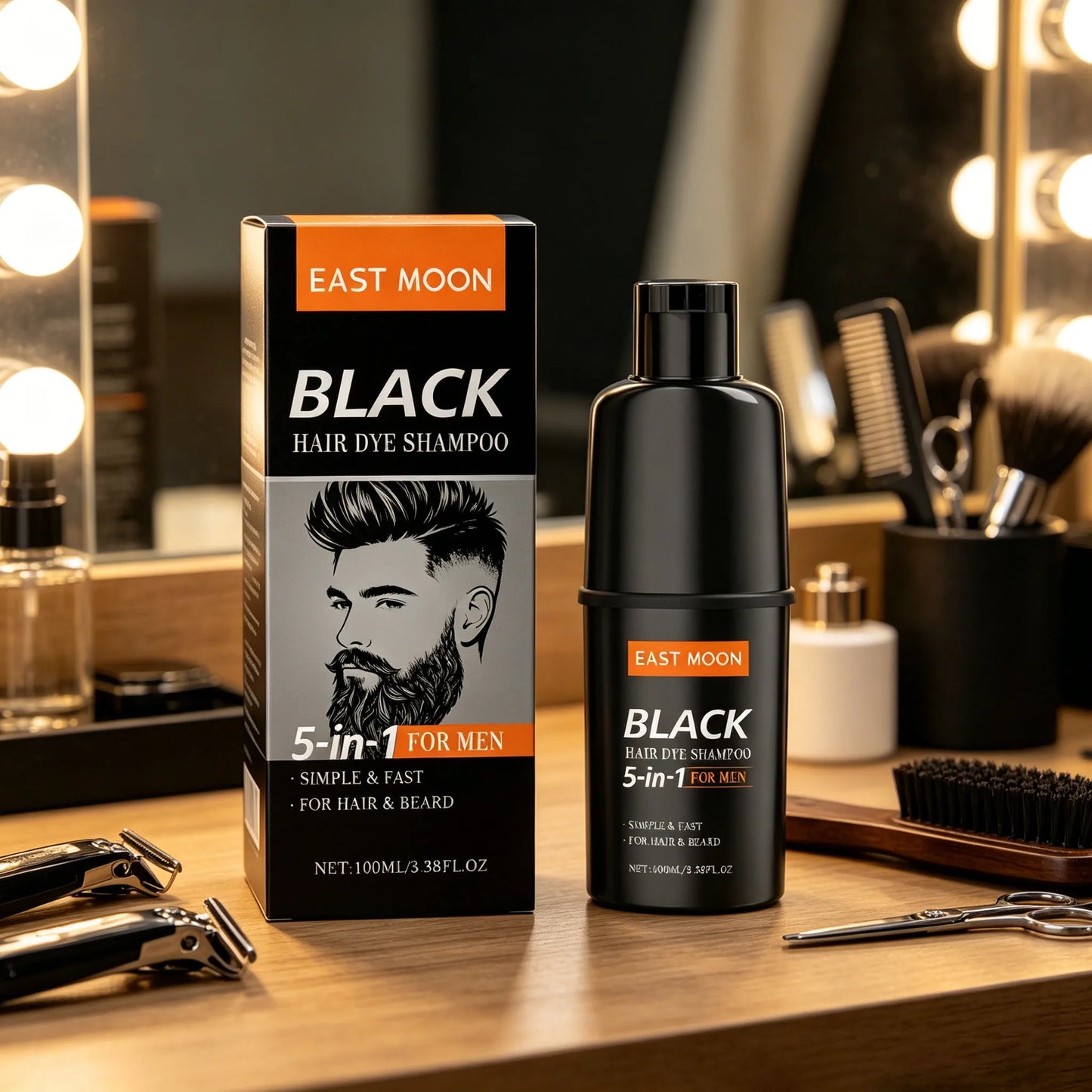 East Moon Men's Black Hair Dye Shampoo Fast Coloring