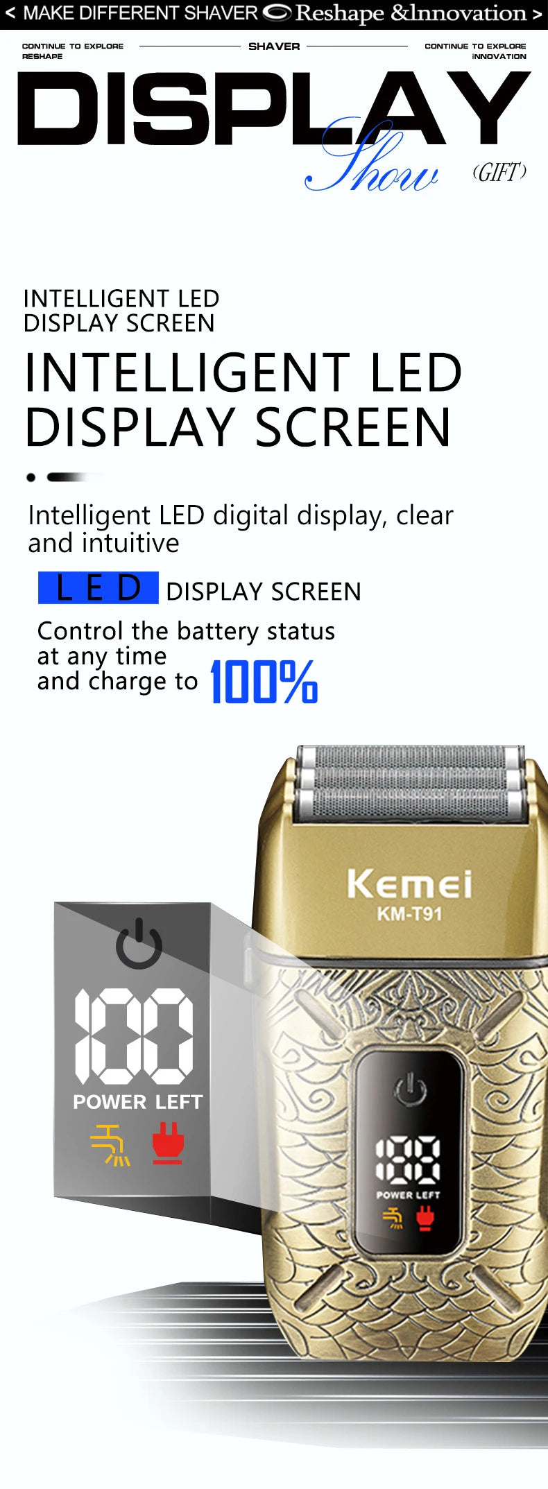 Kemei Electric Triple Blades Razor Rechargeable Barber KM-T91