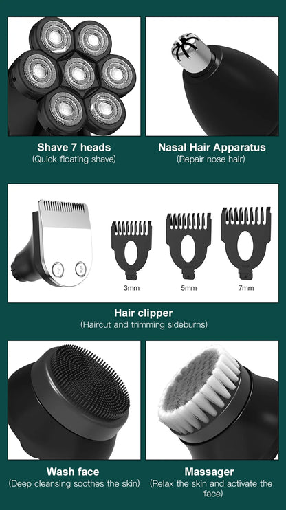 Kensen 5 in 1 Electric Shaver 7D Floating Cutter Head Rechargeable Shaver Kit