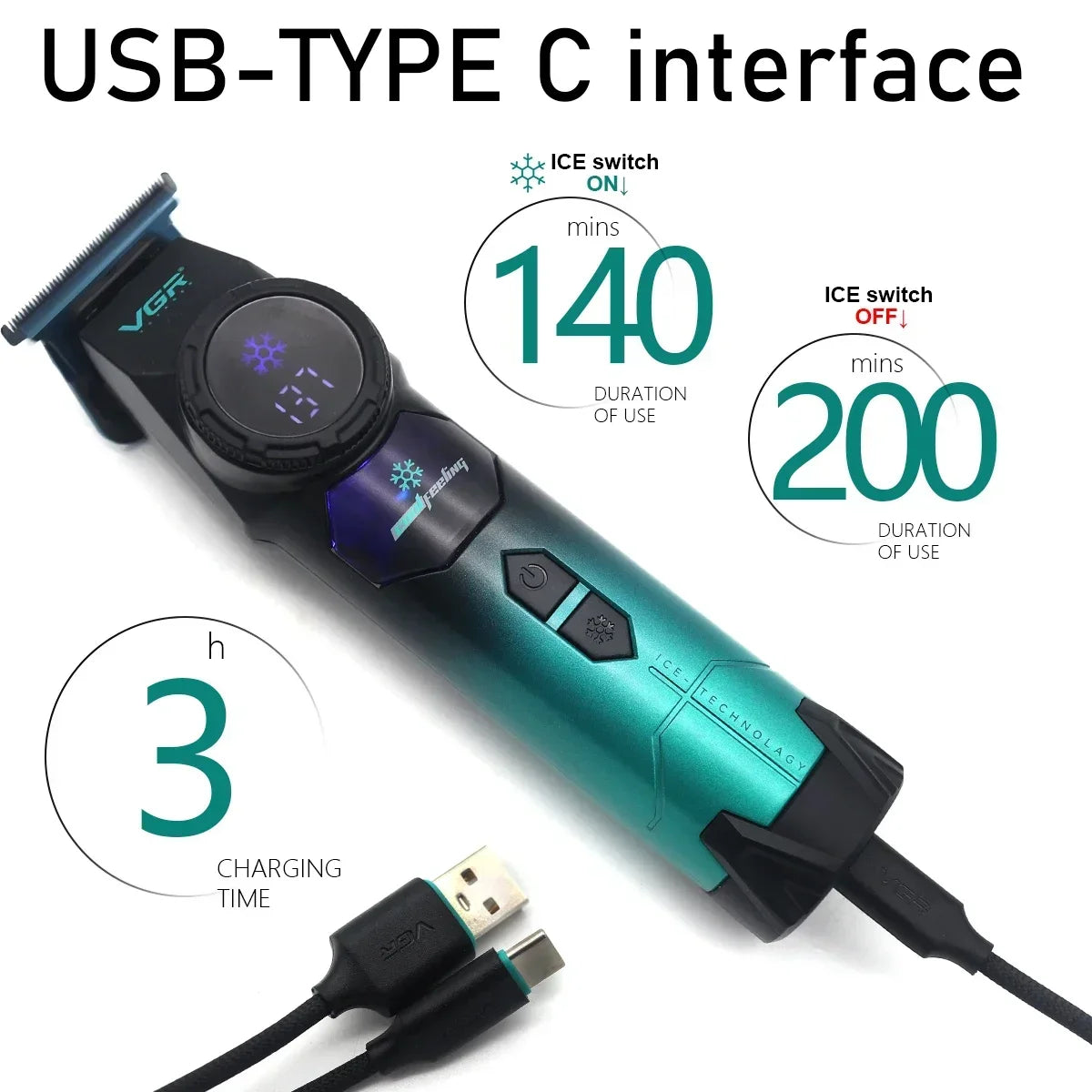 VGR V-946 Ice Tech Barber Trimmer Machine DLC T Blade