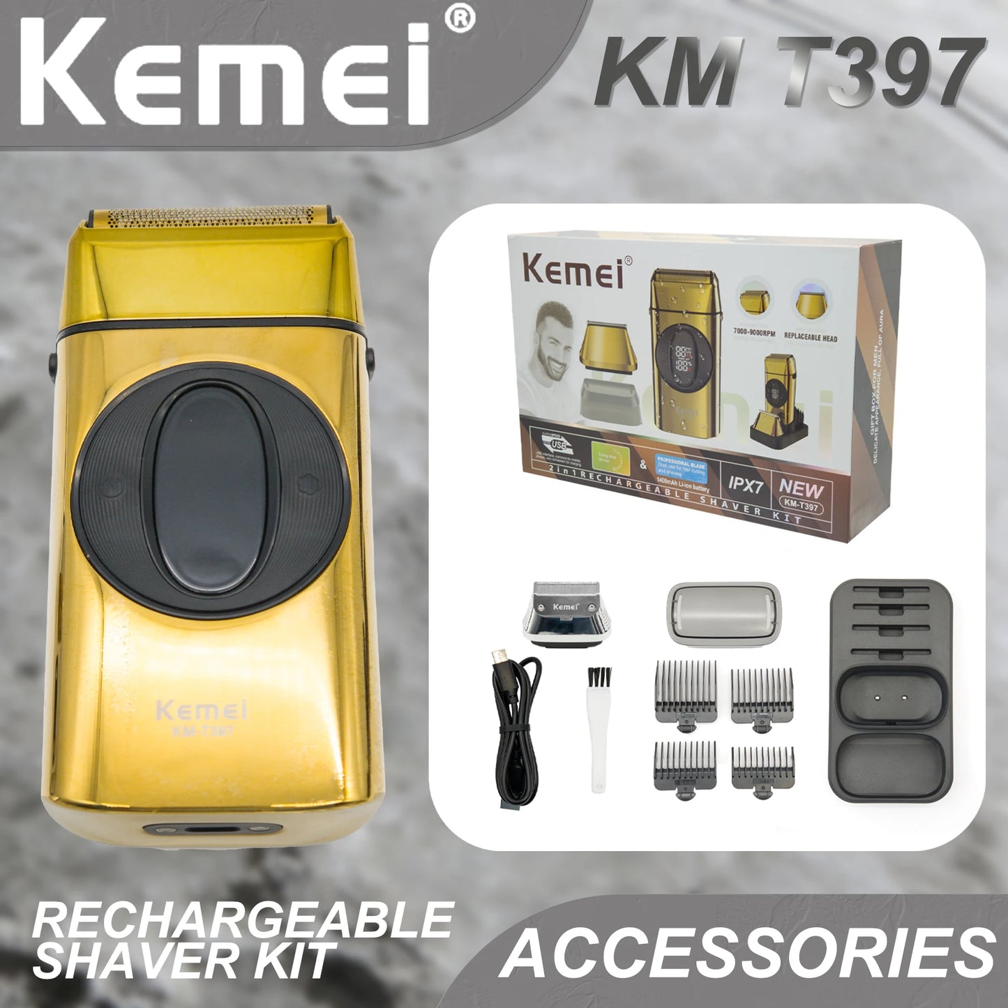 Kemei Beard Trimmer Professional IPX7 2 IN 1 KM-397