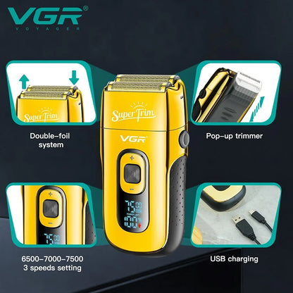 VGR Rechargeable 3-Speed Electric Shaver For Men Barber Hair Shaver