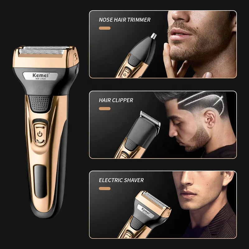 Kemei 3 In 1 Powerful Electric Shaver Facial Body Hair Trimmer KM-1429