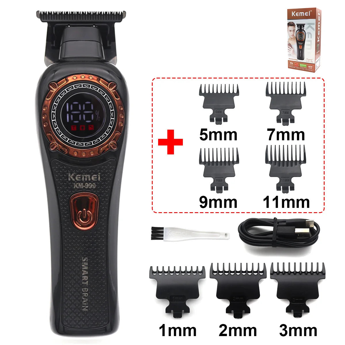 Kemei KM-999 Hair Trimmer for Men DLC T-Blade Zero Gapped