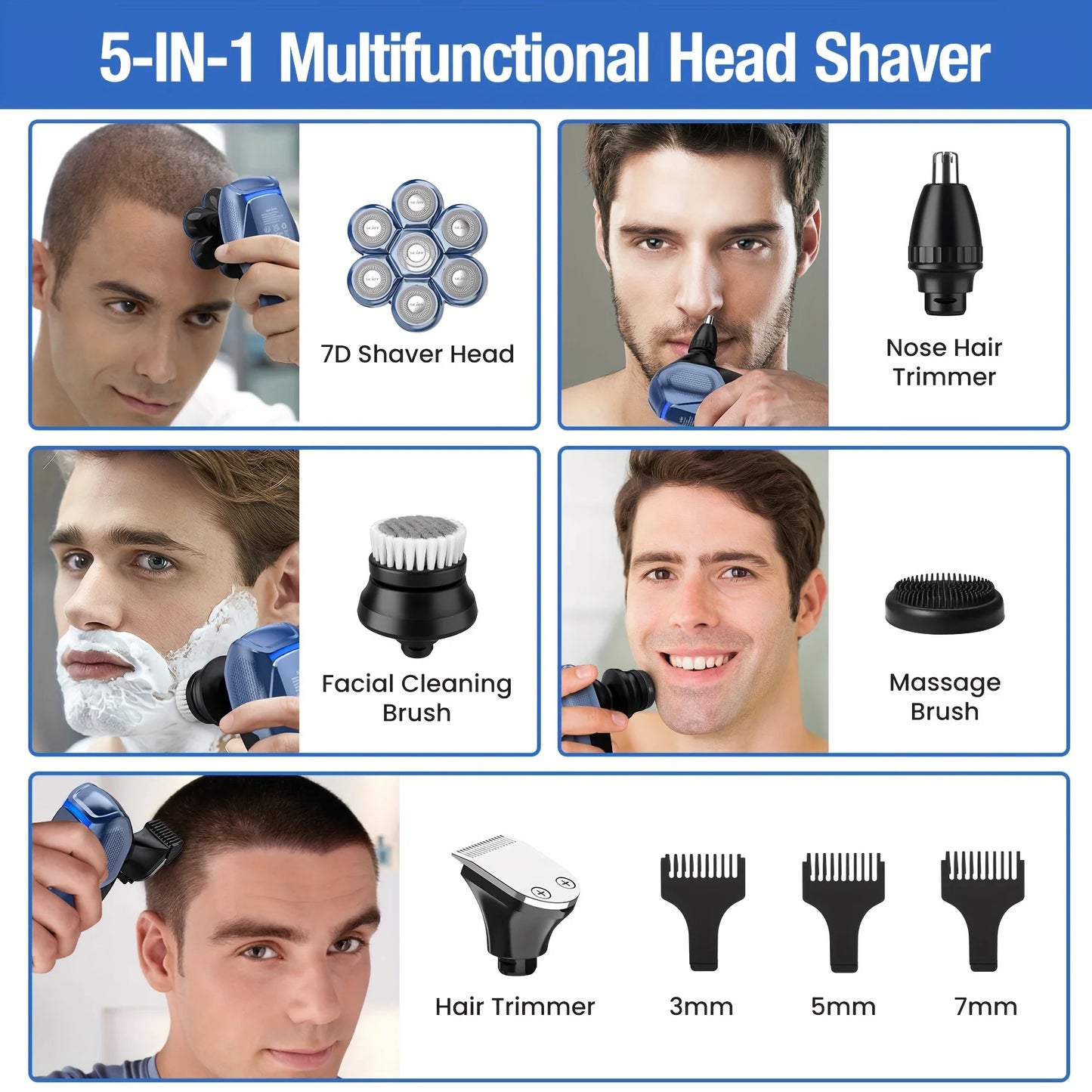 Sejoy Electric Bald Men Shavers Head 7 Floating Heads