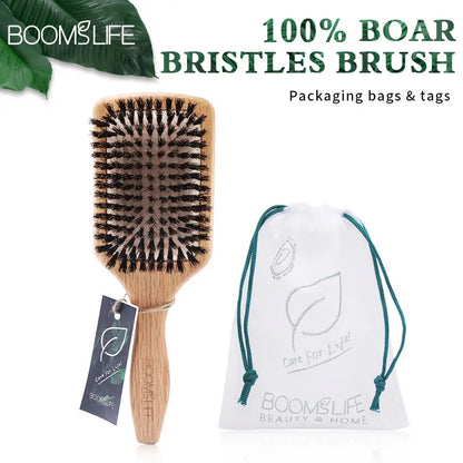 Boar Bristle Brush Wood Combs Scalp Massage