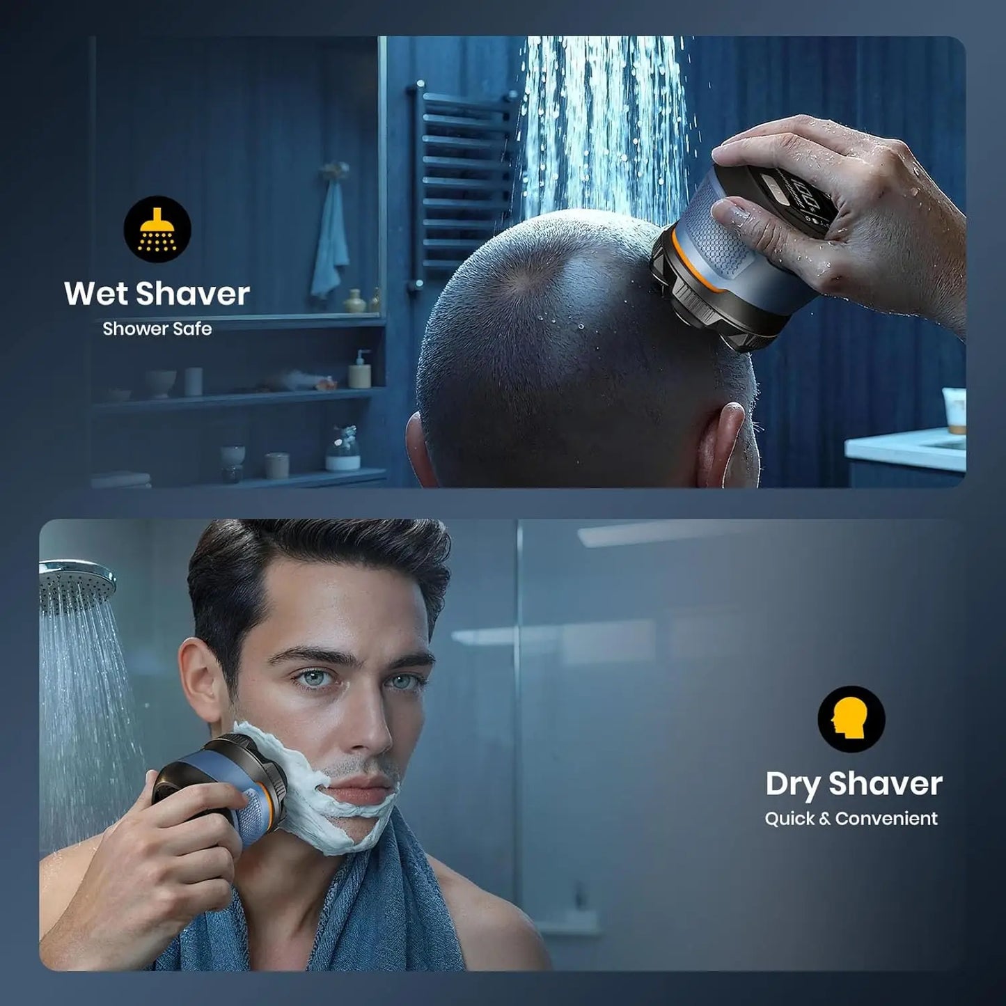 6D Electric Head Shaver for Bald Men IPX7 Waterproof Cordless