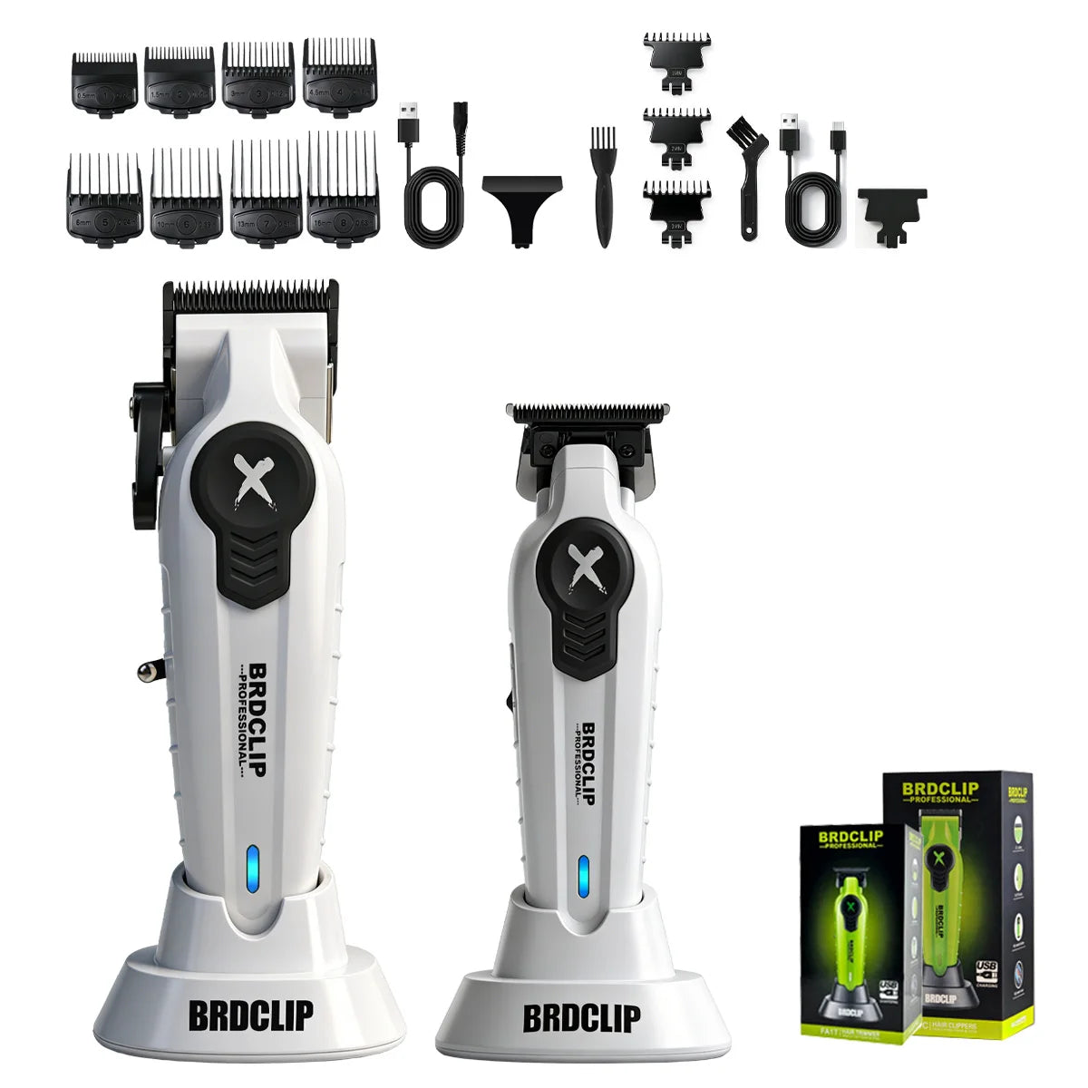 New White Professional FA1C-T-609 Barber Hair Clipper Set