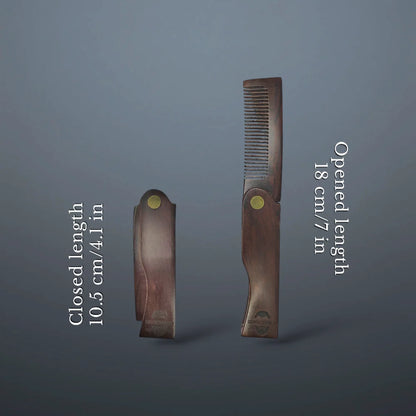 Foldable Comb with PU Case Natural Dark Sandalwood