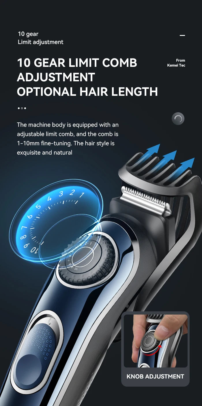 Kemei Cordless Adjustable 1-10mm Hair Trimmer For Men