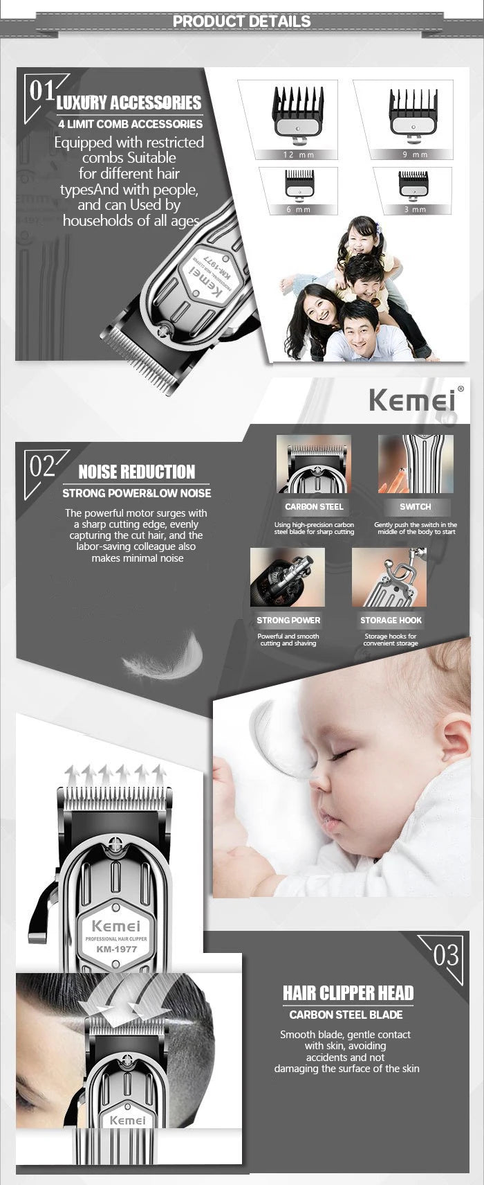 Kemei Shortcut Hair Clippers Self-Haircut Kit for Men
