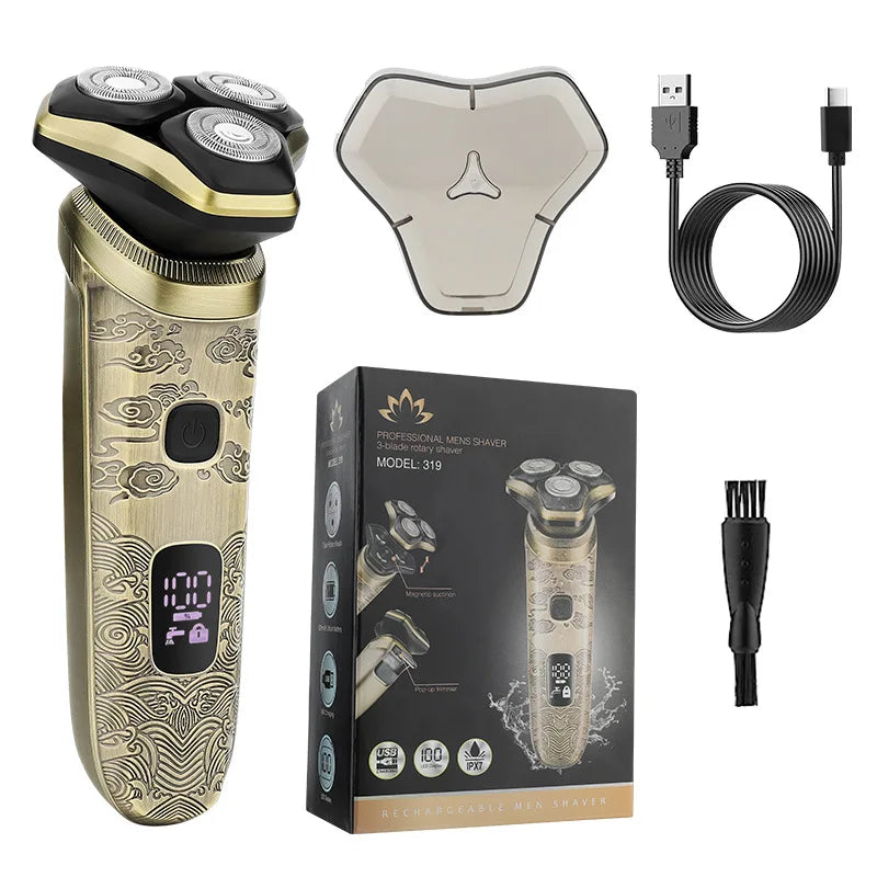 Men's Electric Shaver Professional Shaver with 3-Blade Trimmer