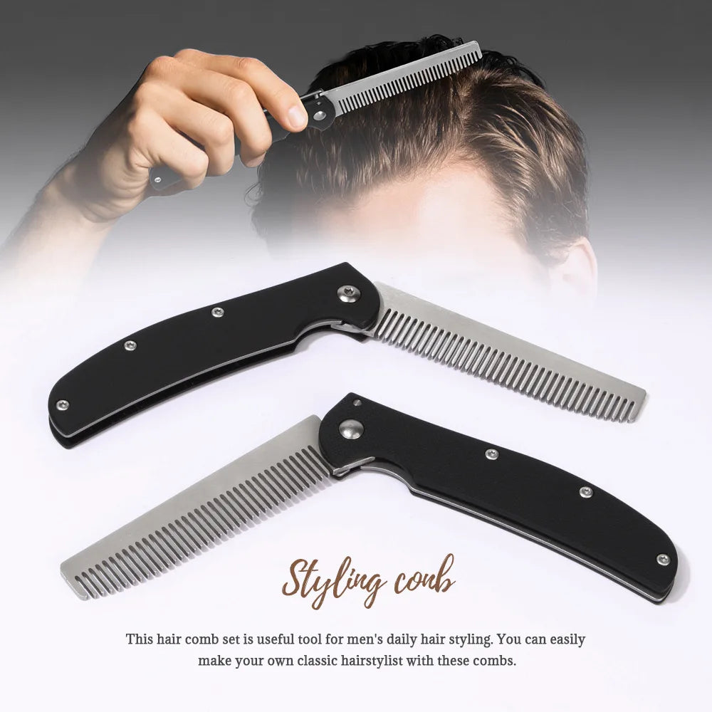 Metal Folding Beard Comb Dual-Purpose Hair & Mustache