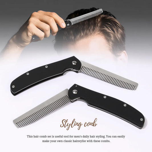 Metal Folding Beard Comb Dual-Purpose Hair & Mustache