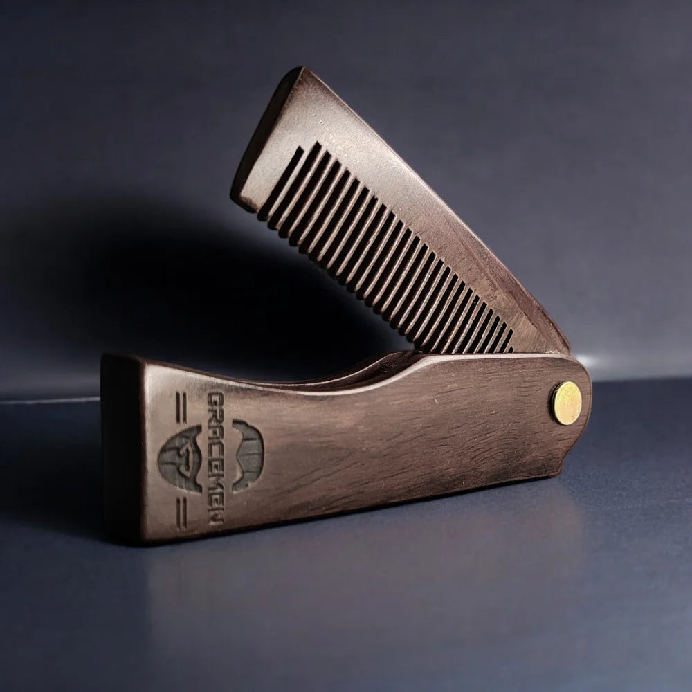 Foldable Comb with PU Case Natural Dark Sandalwood
