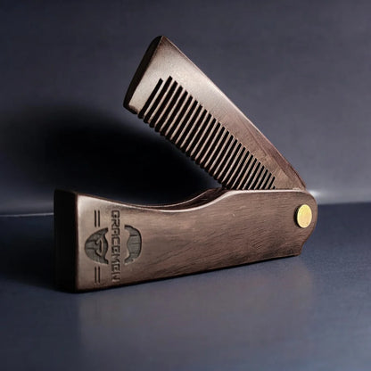 Foldable Comb with PU Case Natural Dark Sandalwood