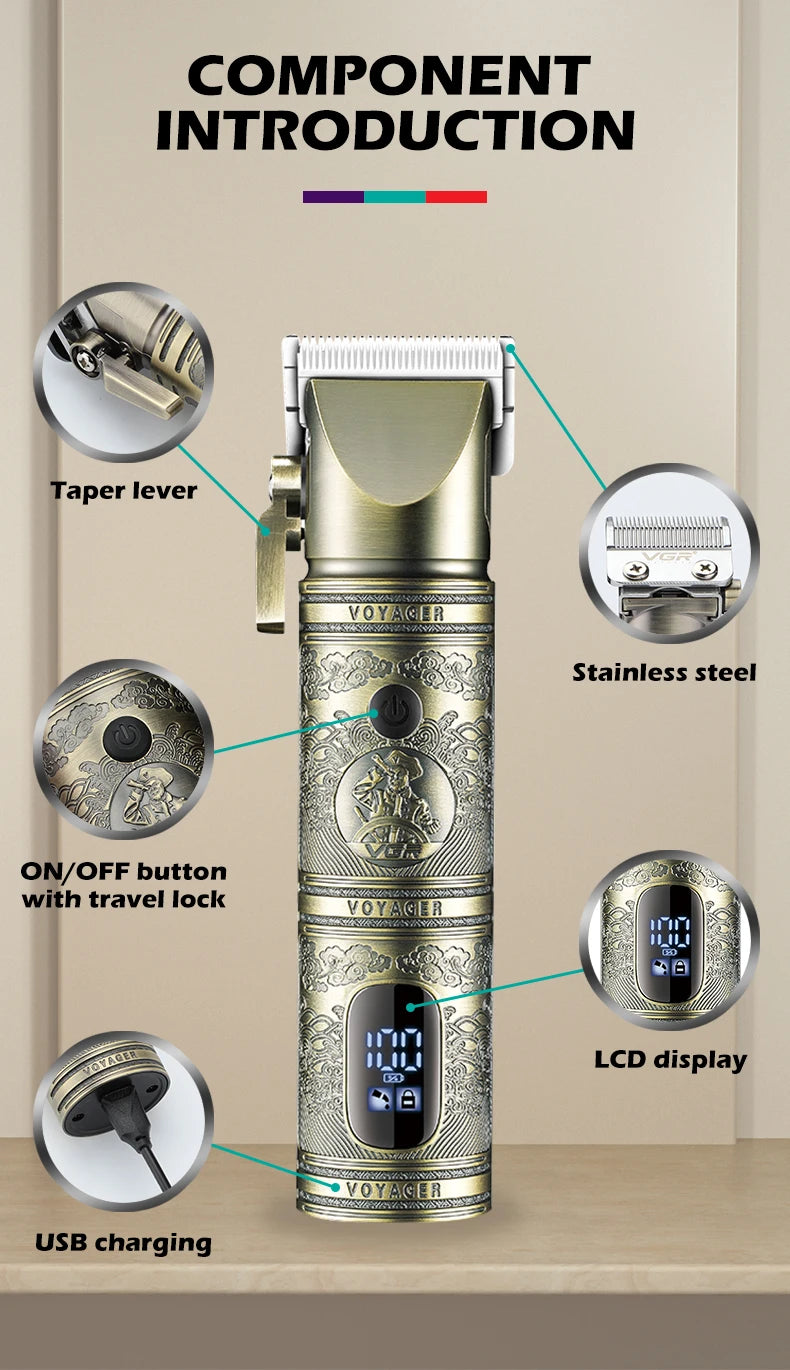 VGR Hair Clipper Professional Hair Trimmer LED Display V-697