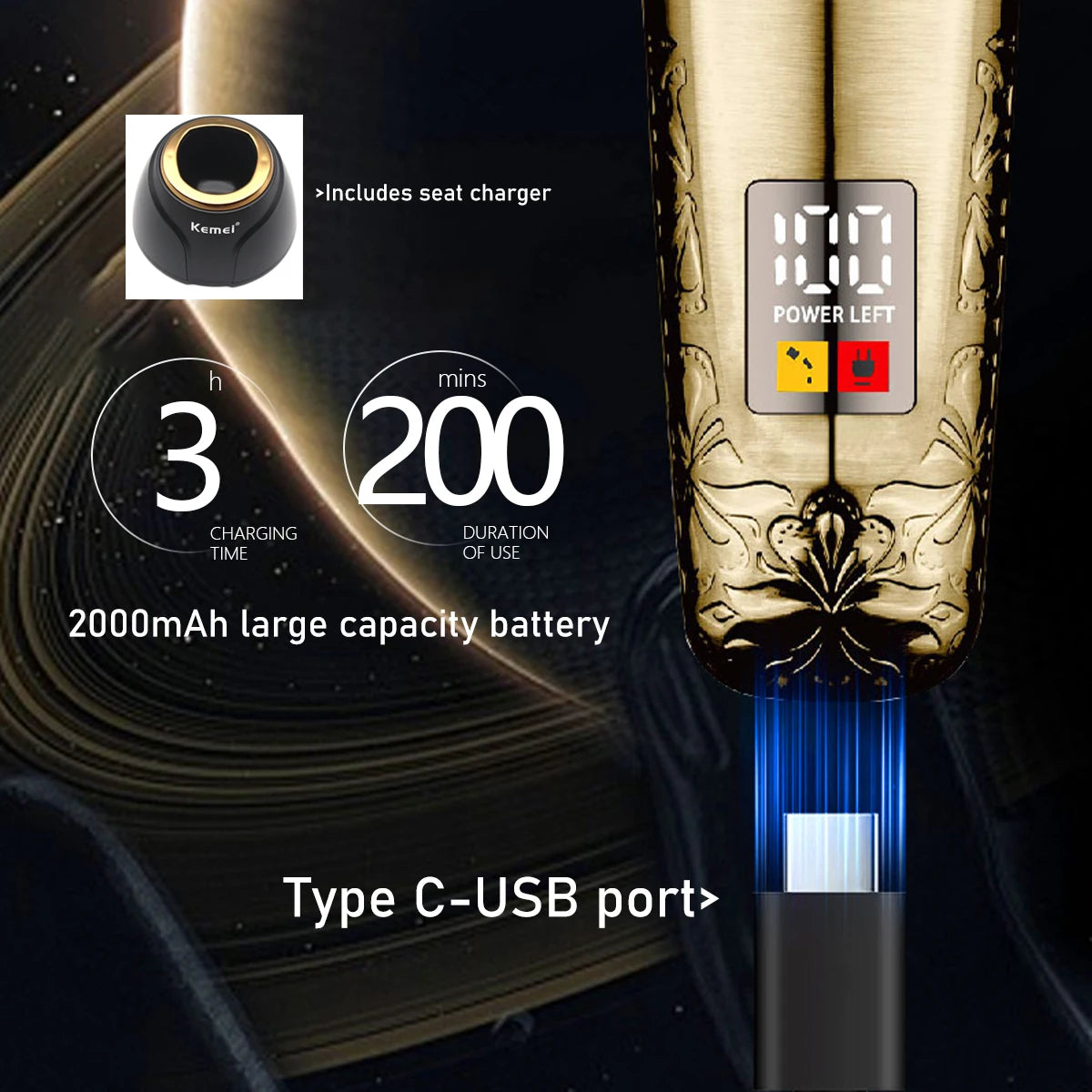 Kemei KM-2236 Brushless Motor Professional Hair Clipper for Men