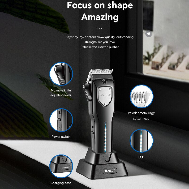 Original Kemei Full Metal Hair Trimmer For Men Rechargeable Barber Hair Clipper