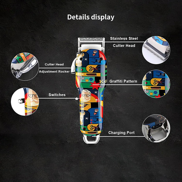 Kemei Graffiti Electric Hair Clipper Kit Men's Electric Shaver