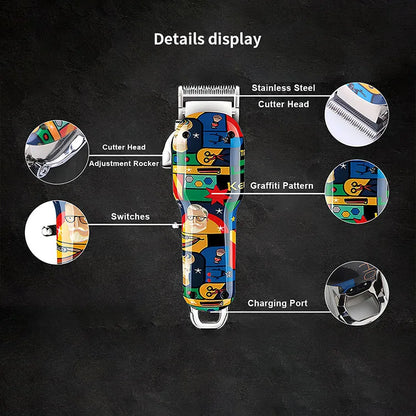 Kemei Graffiti Electric Hair Clipper Kit Men's Electric Shaver