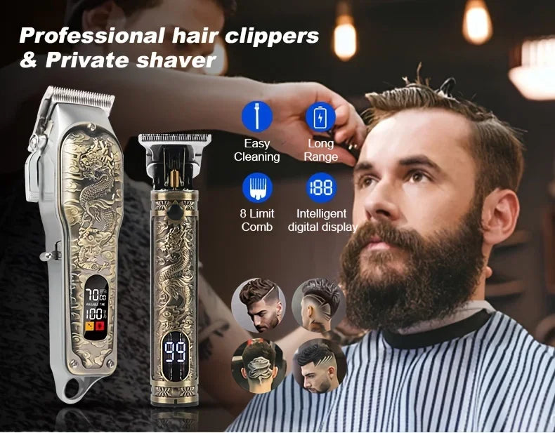 2pcs Set Professional Hair Clippers Set, Cordless Portable Electric Shaver