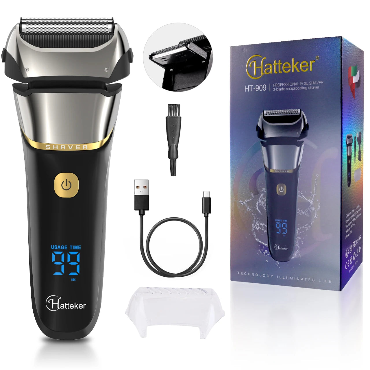 Hatteker Foil Electric Shaver 4D For Men Rechargeable HT-909
