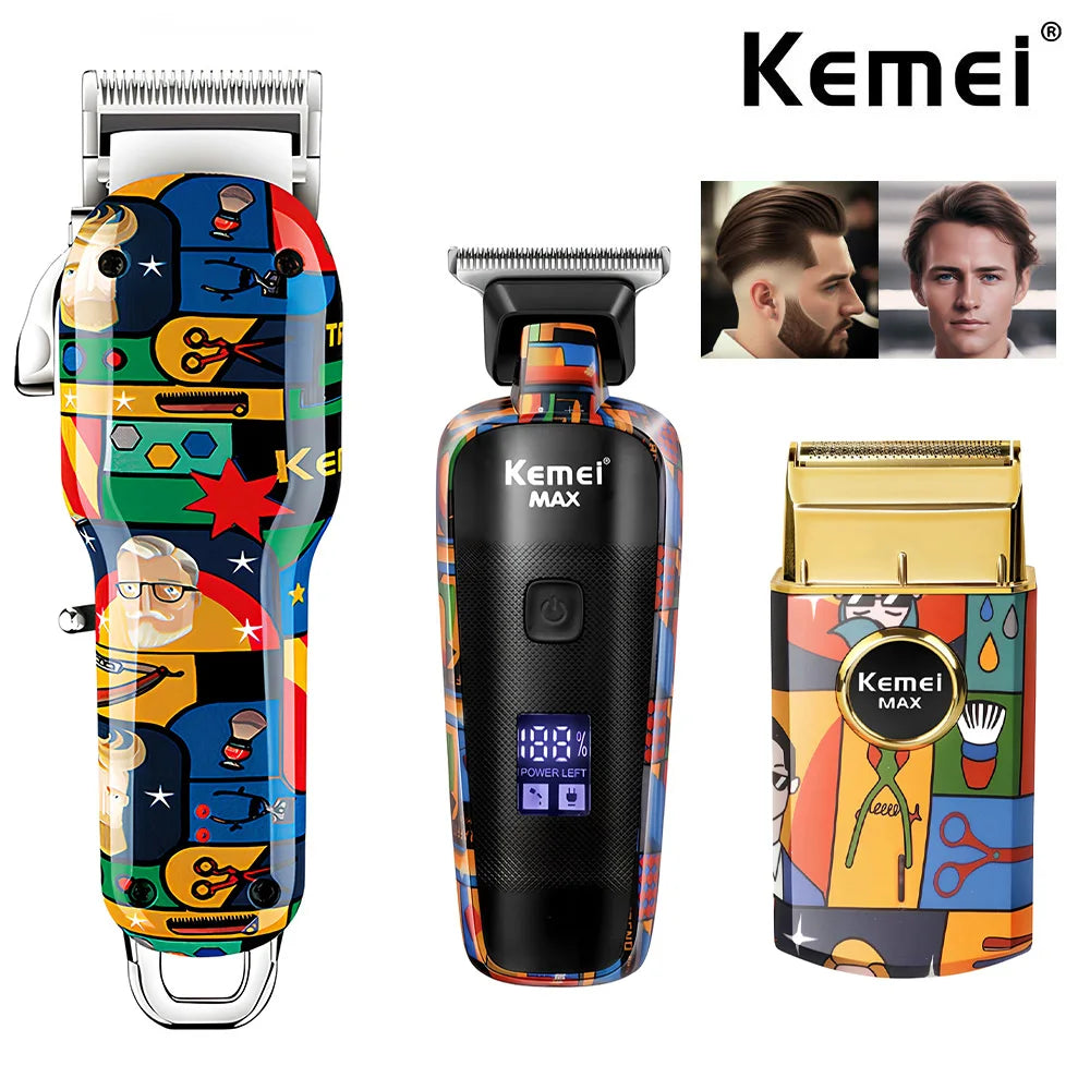 Kemei Graffiti Electric Hair Clipper Kit Men's Electric Shaver