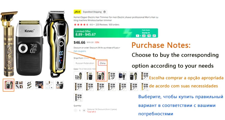 Kemei Clipper Electric Hair Trimmer for men Electric shaver