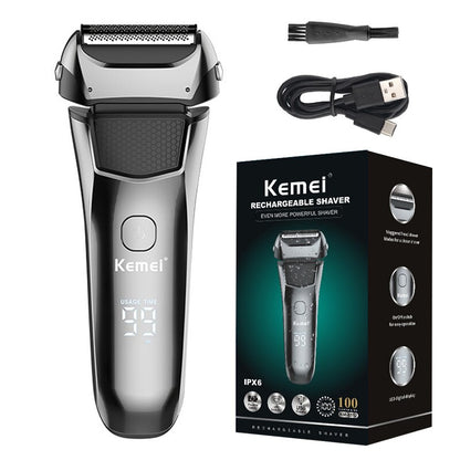 Original Kemei Wet Dry Waterproof LCD Display Electric Shaver Beard