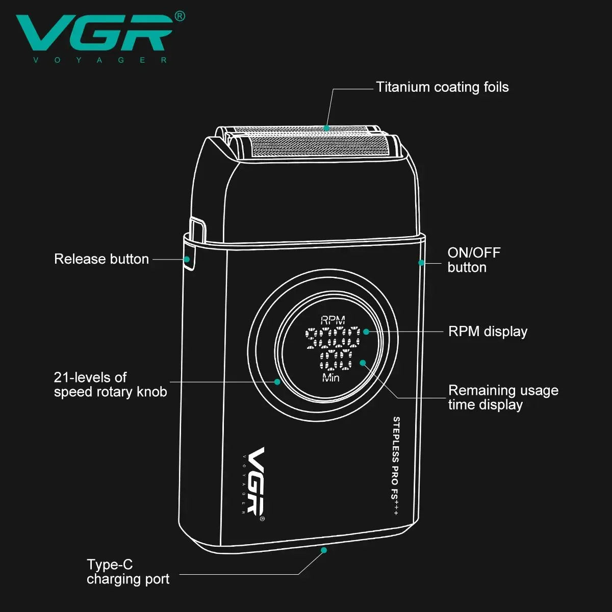 VGR Professional Beard Trimmer 9000 RPM Electric Razor V-378
