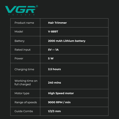 VGR high-end electric hair clipper 9000 RPM professional V-889T