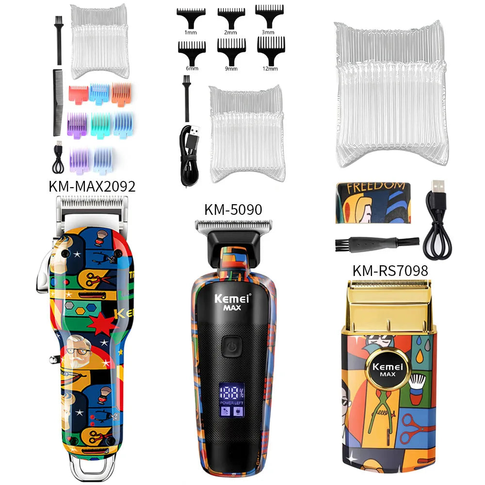 Kemei Graffiti Electric Hair Clipper Kit Men's Electric Shaver