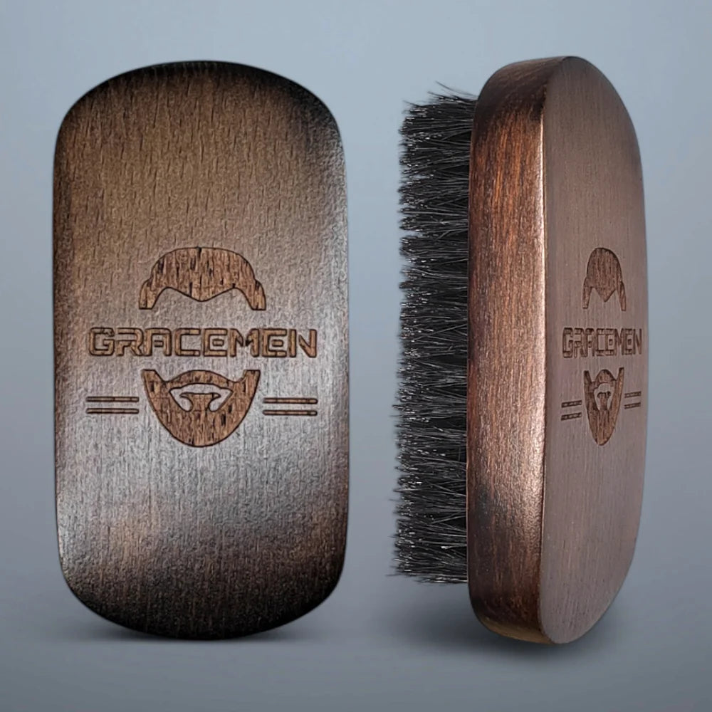 Premium Dark Retro Beard Brush Oval Facial Brush
