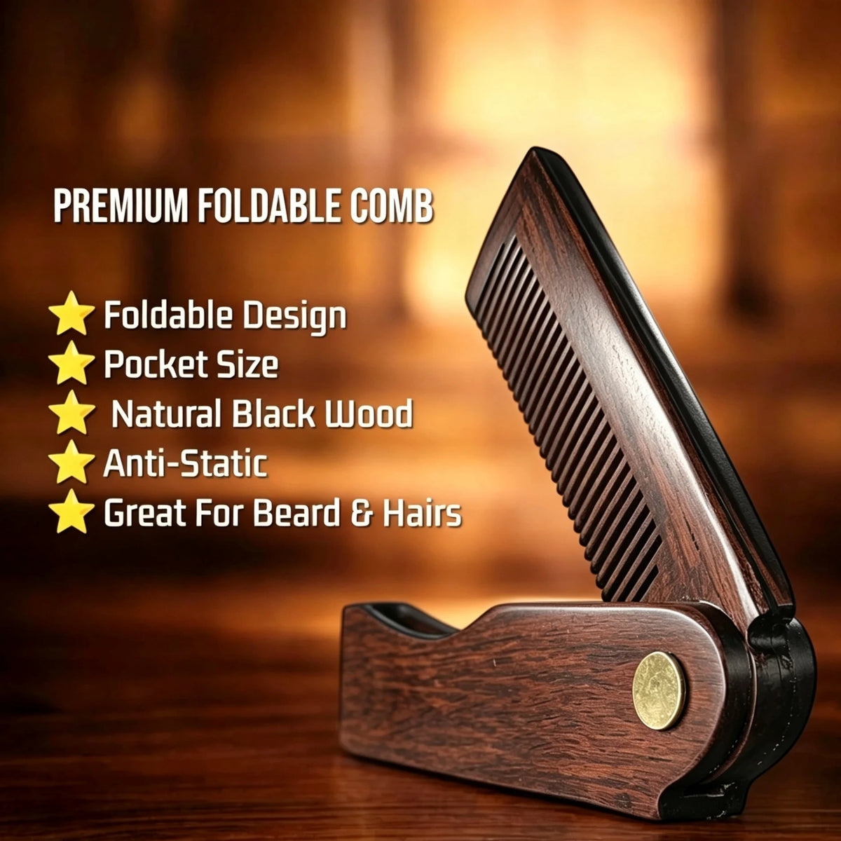Folding Comb Premium Natural Dark Sandalwood Wooden