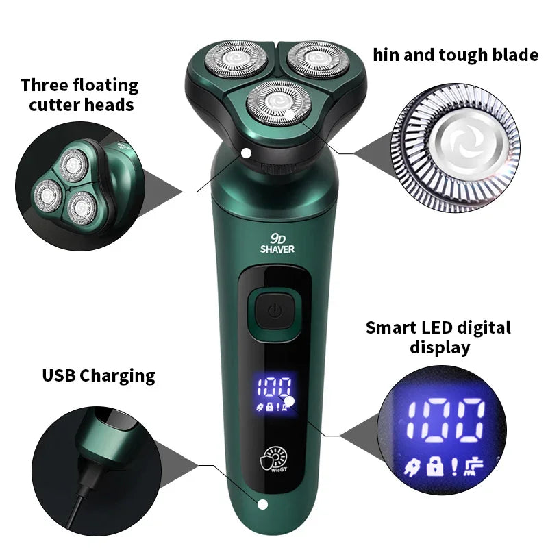 New Smart Electric Shaver LCD Digital Display Three-head Floating Razor
