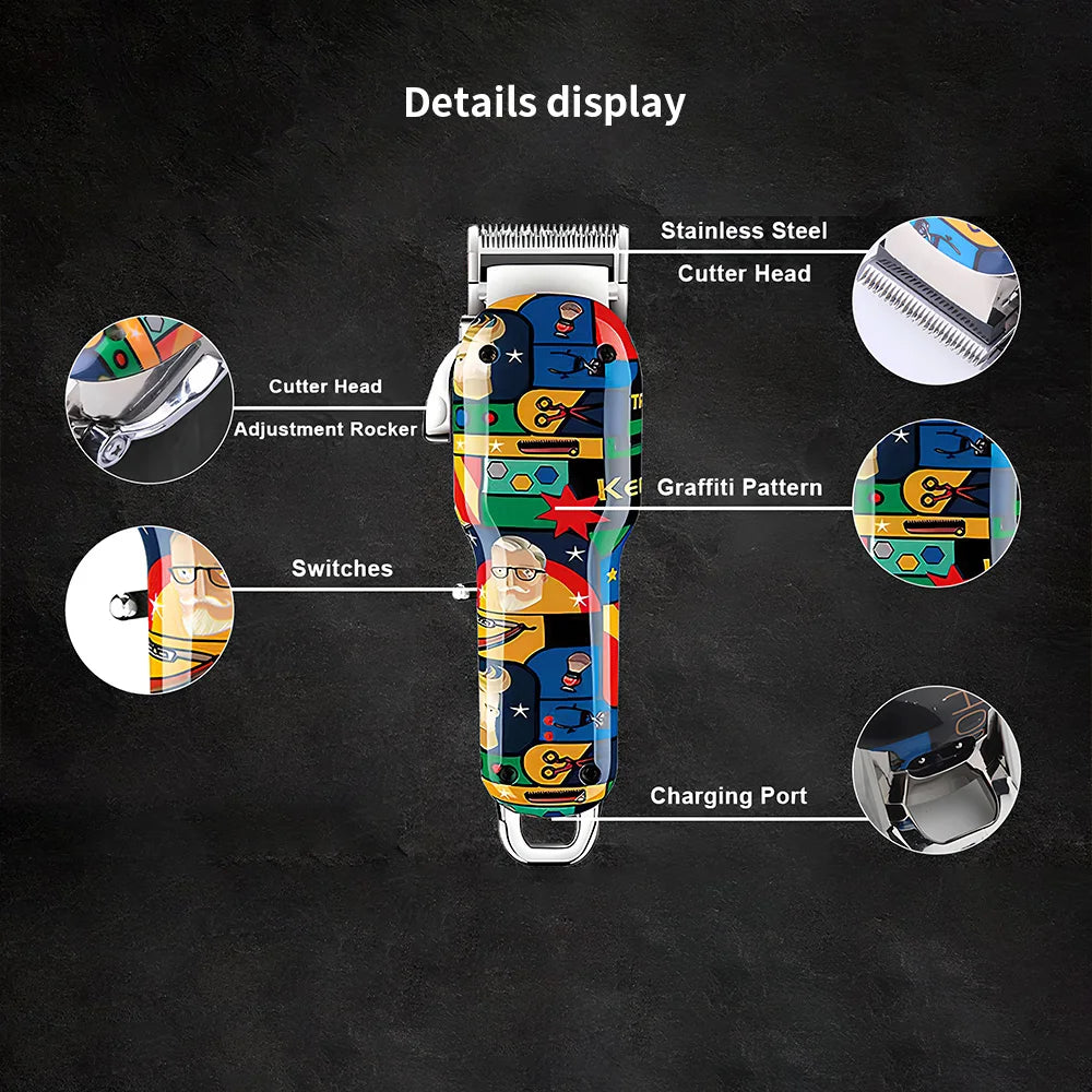 Kemei Graffiti Electric Hair Clipper Kit Men's Electric Shaver