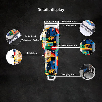 Kemei Graffiti Electric Hair Clipper Kit Men's Electric Shaver