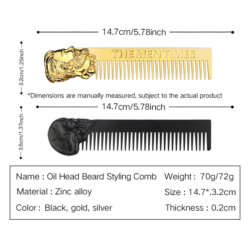 Professional Styling Metal Stainless Steel Men Beard Comb